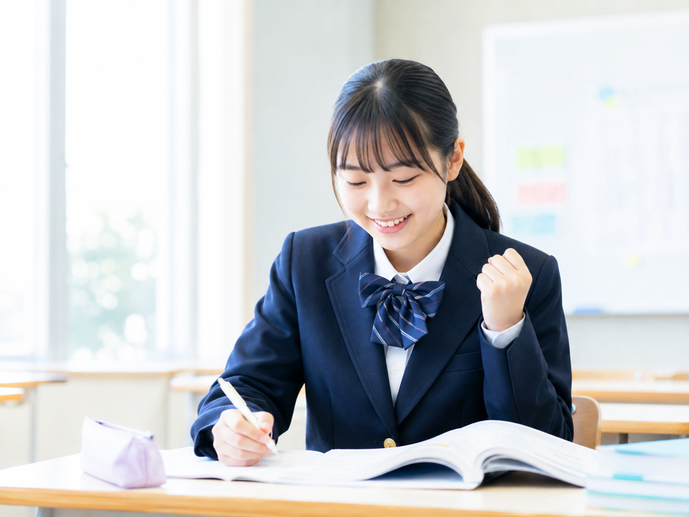 教室で学習する中学生